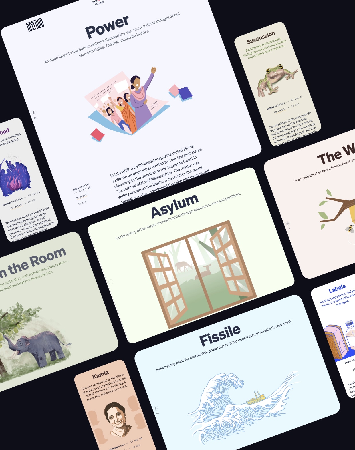 In 2020, we collaborated with AllThingsSmall to design, FiftyTwo, an online long-form journalism magazine publishing one story every week from South Asia.